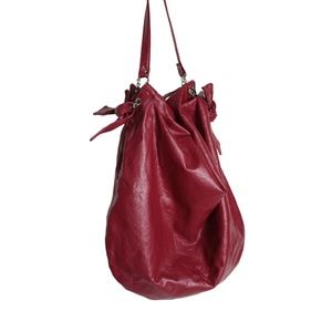 Red Faux Leather Knot Handle Slouchy Hobo Shoulder Handbag